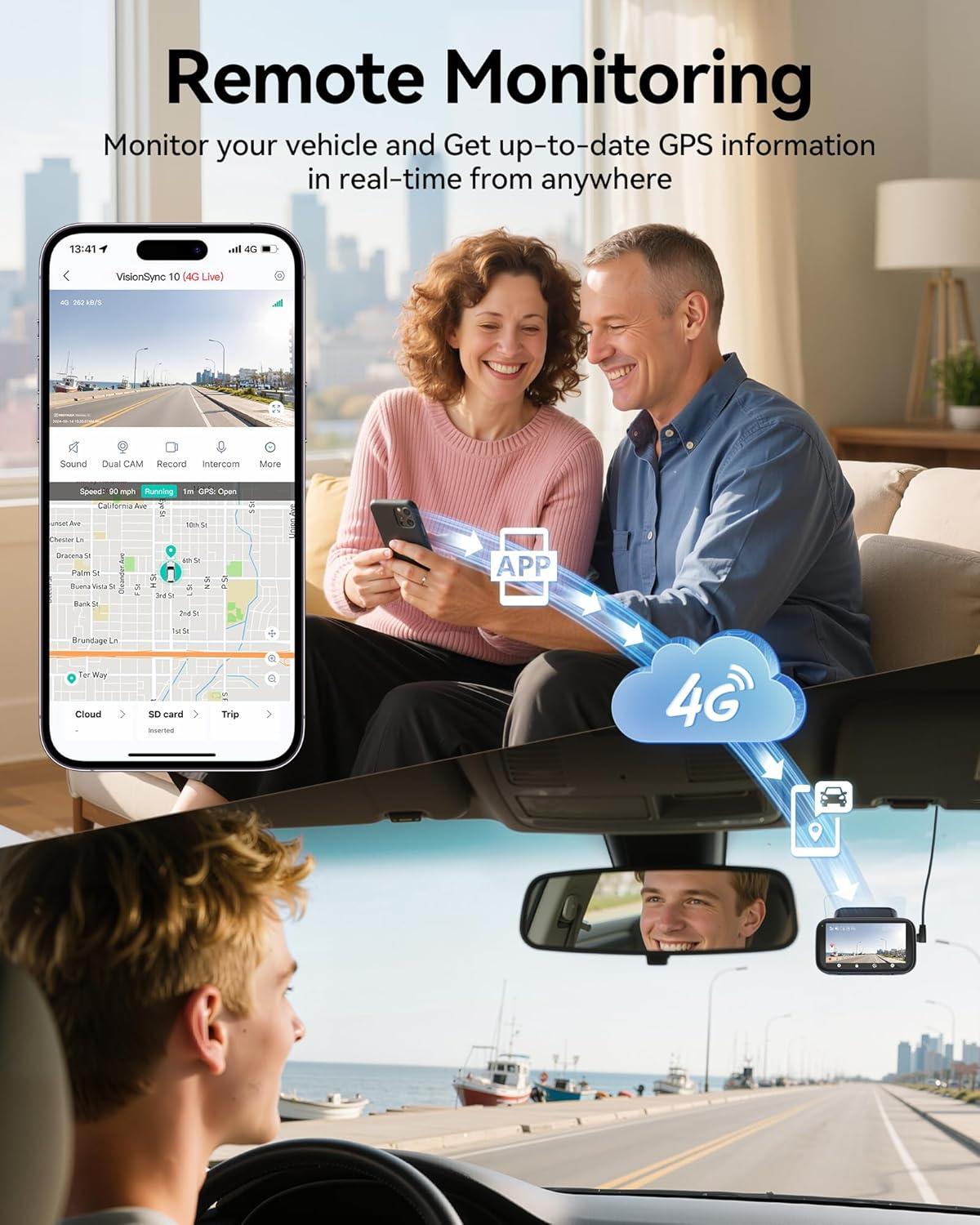 imageREDTIGER 4G LTE Dash Cam Front and Rear Remote Live View 6Month Trial Plan 25K1080P Car Camera with Instant APP Alerts Cloud Storage Builtin ATampampT SIM 32GB Card Parking ModeampampHardwire Kit