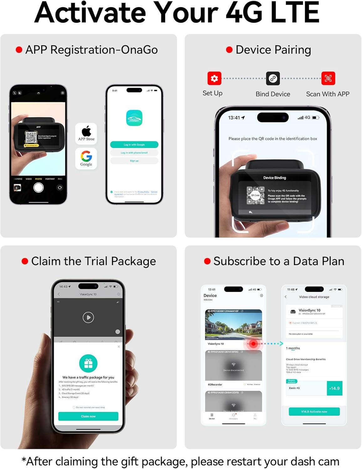 imageREDTIGER 4G LTE Dash Cam Front and Rear Remote Live View 6Month Trial Plan 25K1080P Car Camera with Instant APP Alerts Cloud Storage Builtin ATampampT SIM 32GB Card Parking ModeampampHardwire Kit