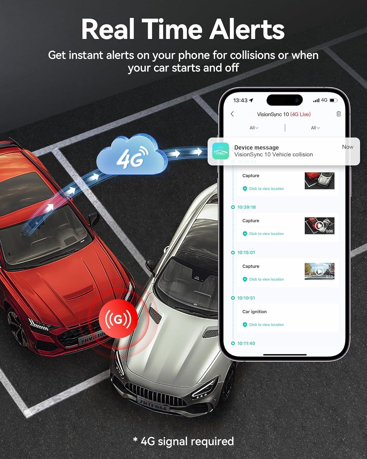 imageREDTIGER 4G LTE Dash Cam Front and RearRemote Live Stream 30Day Cloud Storage 25K  1080P Emergency Alert GPS Builtin SIM ATampampT Parking Monitor 32GB Card ampamp Hardwire Kit Included VS10