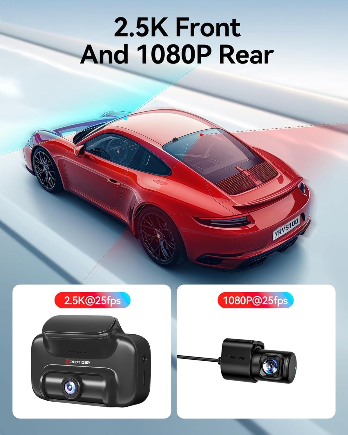 imageREDTIGER 4G LTE Dash Cam Front and RearRemote Live Stream 30Day Cloud Storage 25K  1080P Emergency Alert GPS Builtin SIM ATampampT Parking Monitor 32GB Card ampamp Hardwire Kit Included VS10