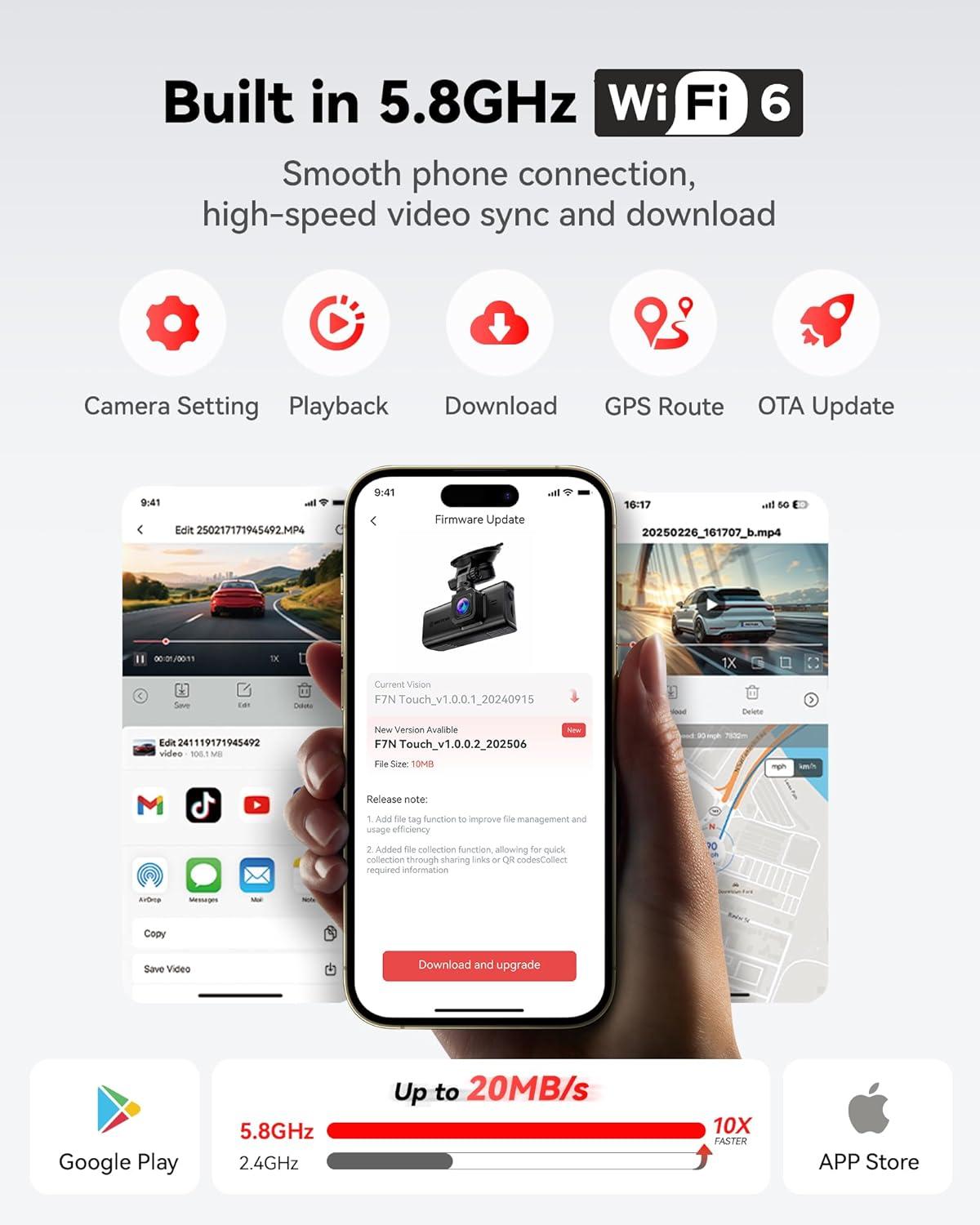 imageREDTIGER 4K Dash Cam Front and Rear STARVIS 2 Sensor Touch Screen 318quot 128GB Card Included Voice Control 58GHz WiFi Car Dash Camera GPS Night Vision Emergency Lock Parking Mode F7N Touch