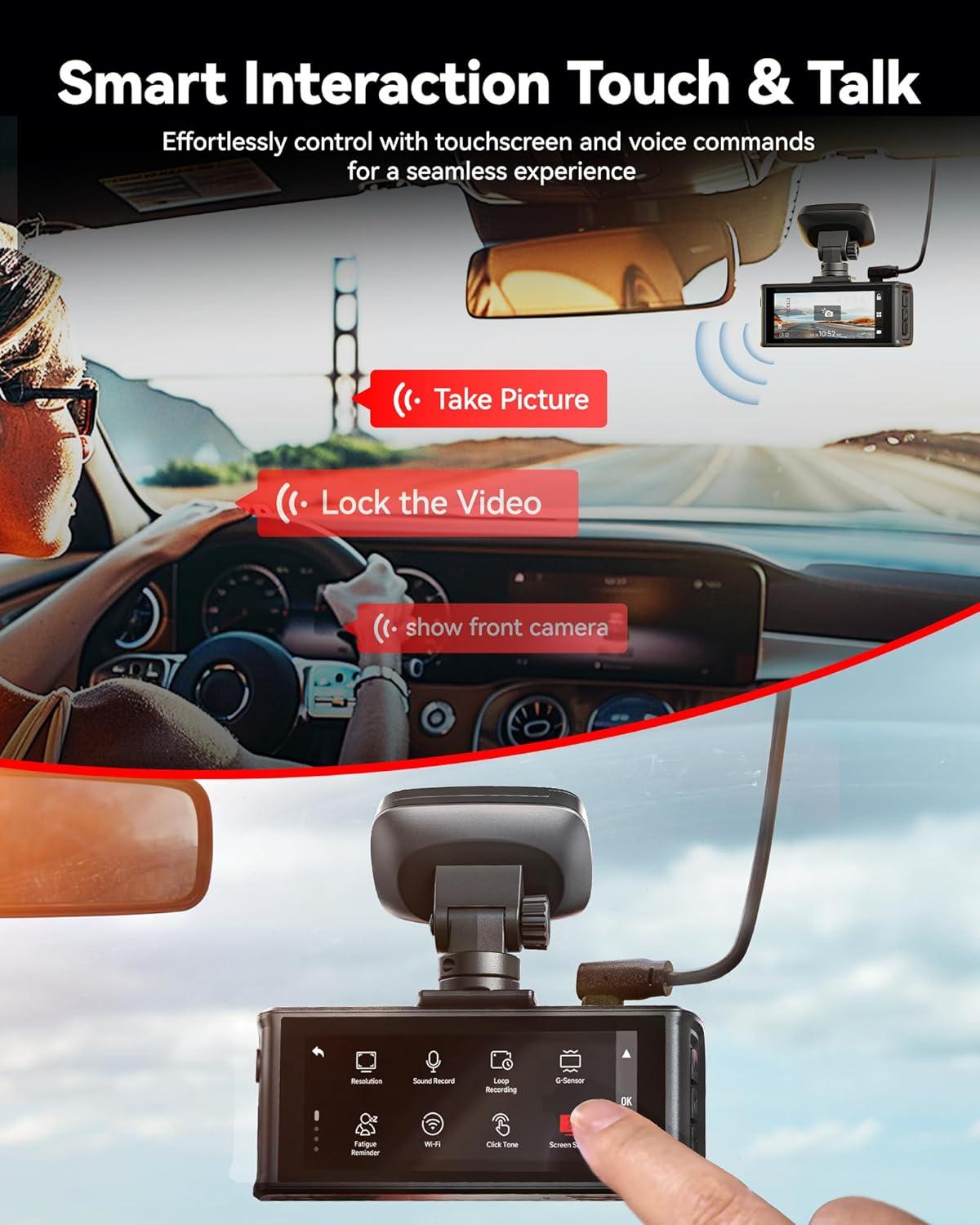 imageREDTIGER 4K HDR Dash Cam Front and Rear STARVIS 2 Sensor 58GHz WiFi APP 318quot Touchscreen Voice Control 128G Card Included WDR Dash Camera for Cars with GPS 24H Parking ModeF7N Elite