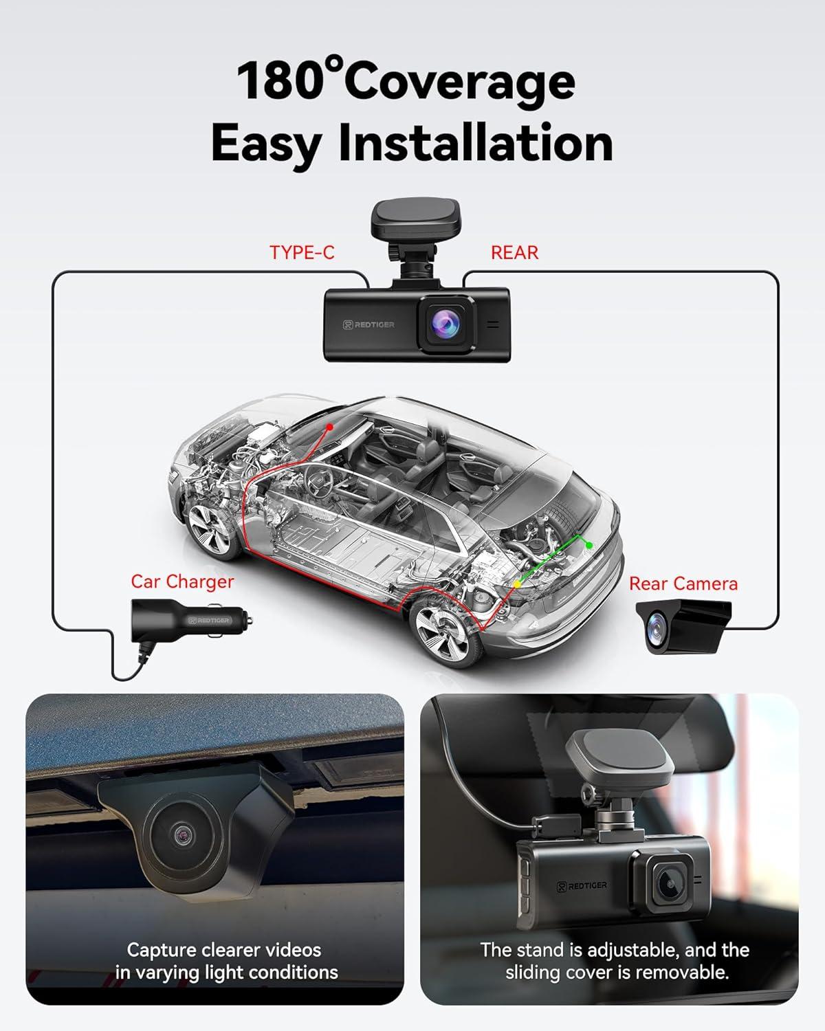 imageREDTIGER 4K HDR Dash Cam Front and Rear STARVIS 2 Sensor 58GHz WiFi APP 318quot Touchscreen Voice Control 128G Card Included WDR Dash Camera for Cars with GPS 24H Parking ModeF7N Elite