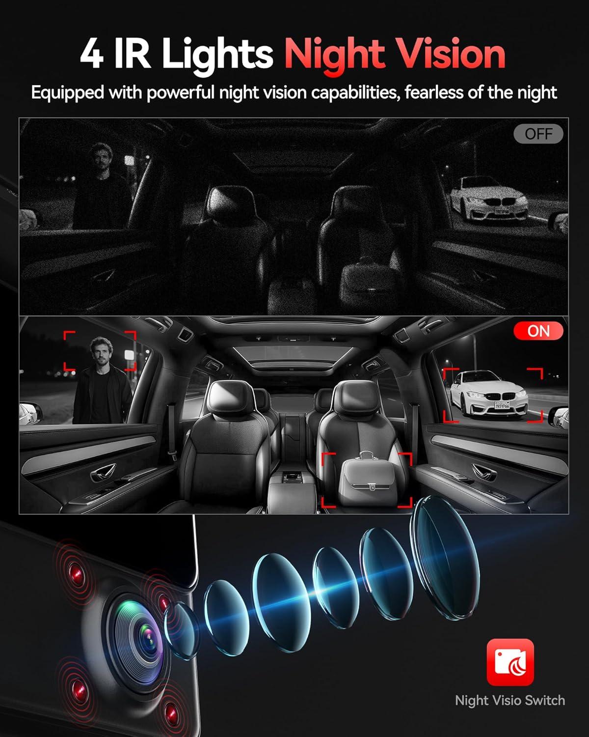 imageREDTIGER 530 Dash Cam 3 Channel 25K25K1080P Triple Car Camera with 128GB Card IR Night Vision Touch Screen Dashcam for Front Inside Rear Included WiFi GPS 24H Parking Mode