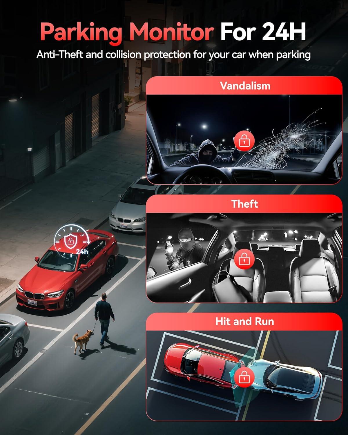 imageREDTIGER 530 Dash Cam 3 Channel 25K25K1080P Triple Car Camera with 128GB Card IR Night Vision Touch Screen Dashcam for Front Inside Rear Included WiFi GPS 24H Parking Mode