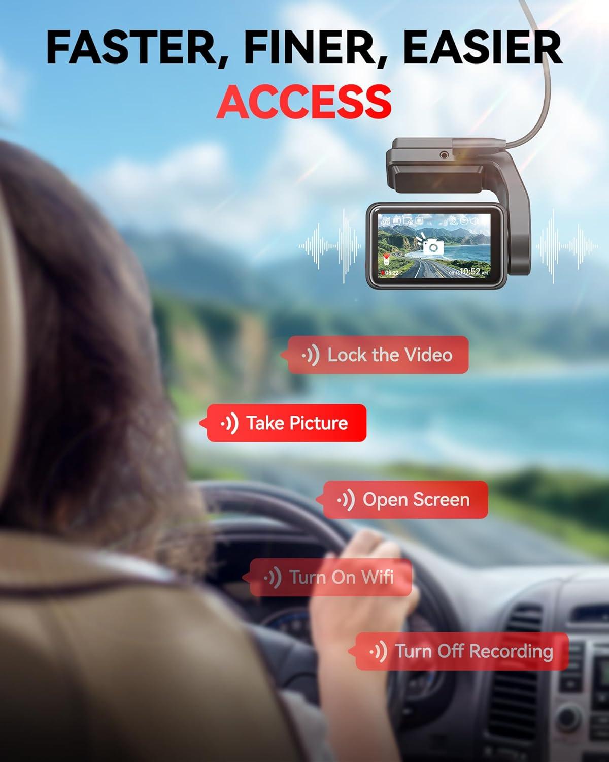 imageREDTIGER F4 4K Dash Cam Front 22 inch Mini Car Camera 2160P UHD Touch Screen Voice Control Included 32GB Card Night Vision Builtin GPS WiFi APP Control Loop Recording 24H Parking Monitor