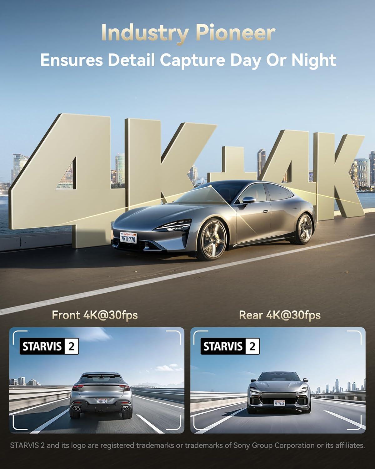 imageREDTIGER F77 4K4K Dash Cam Front and Rear Dual STARVIS 2 IMX678 HDR Builtin 128GB eMMC Voice Control Dash Camera for Cars with 58GHz WiFi 4 Touch Screen GPS Night Vision 24H Parking ModeF77 V1128GB eMMC