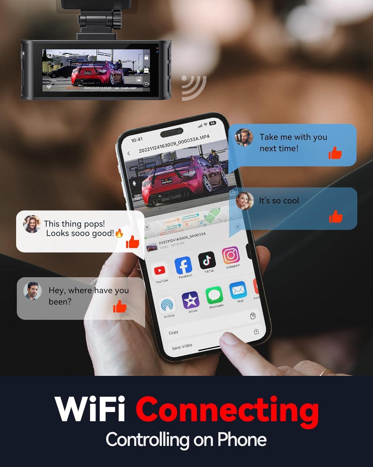 imageREDTIGER F7N 4K Dash Cam Front and RearBuiltin WiFi GPS 4K1080P Dual Dash Camera for Cars318 inch Display Dashcam170 Wide Angle Dashboard Camera Recorder Night VisionParking Monitor