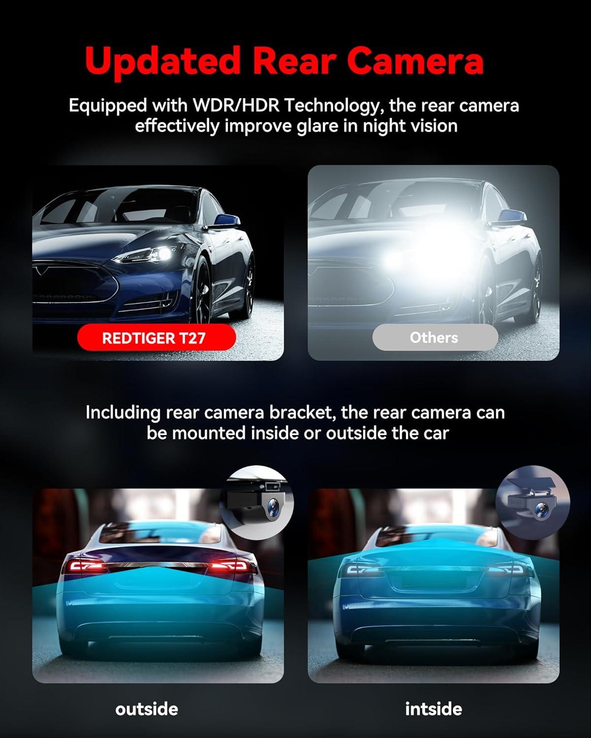 imageREDTIGER T27 Mirror Dash Cam Front and Rear 4K25K Rear View Mirror Camera 11quot UHD Touch Screen Rearview Mirror Backup Camera Night Vision GPS Reverse Assistance Parking Monitor 32GB Card