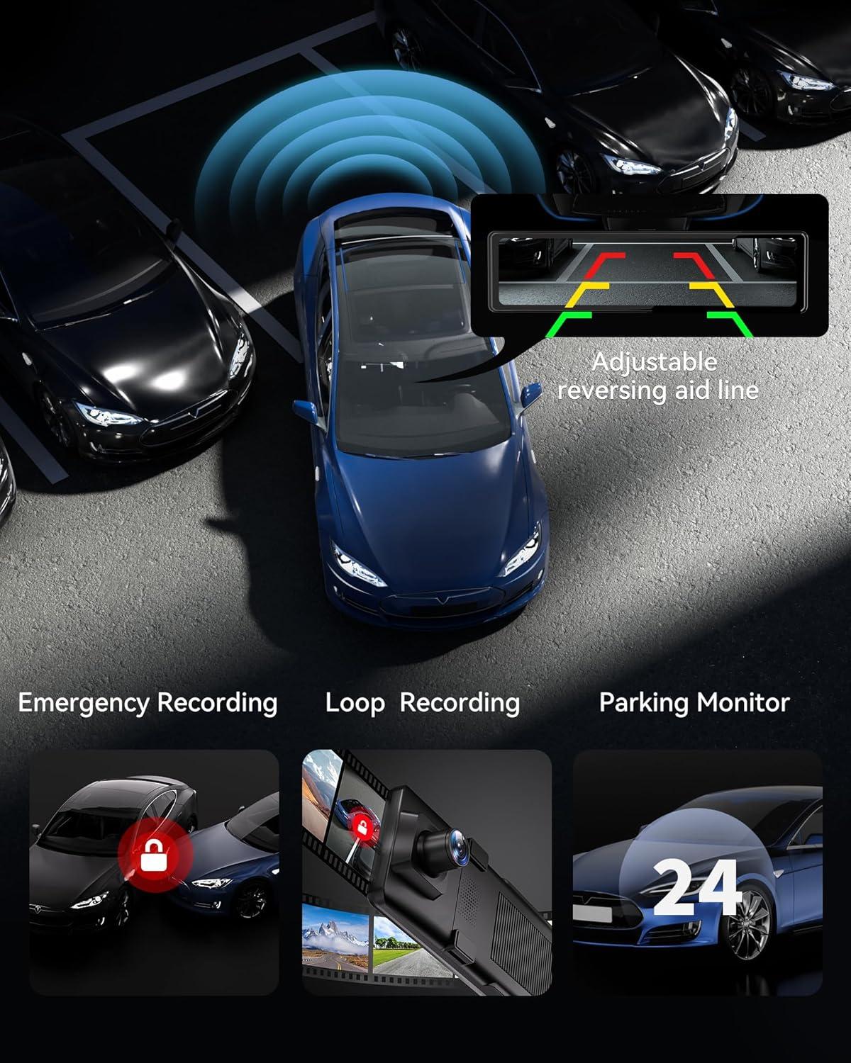 imageREDTIGER T27 Mirror Dash Cam Front and Rear 4K25K Rear View Mirror Camera 11quot UHD Touch Screen Rearview Mirror Backup Camera Night Vision GPS Reverse Assistance Parking Monitor 32GB Card