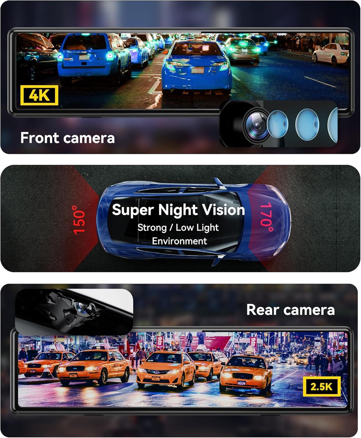 imageREDTIGER T27 Mirror Dash Cam Front and Rear 4K25K Rear View Mirror Camera 11quot UHD Touch Screen Rearview Mirror Backup Camera Night Vision GPS Reverse Assistance Parking Monitor 32GB Card