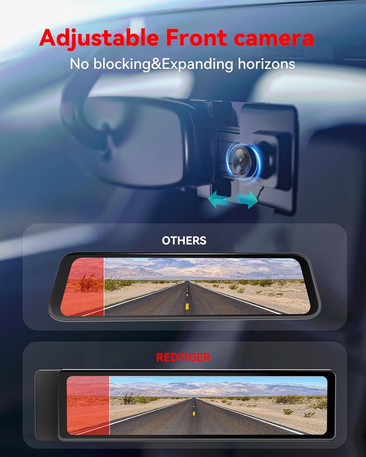 imageREDTIGER T27 Mirror Dash Cam Front and Rear 4K25K Rear View Mirror Camera 11quot UHD Touch Screen Rearview Mirror Backup Camera Night Vision GPS Reverse Assistance Parking Monitor 32GB Card