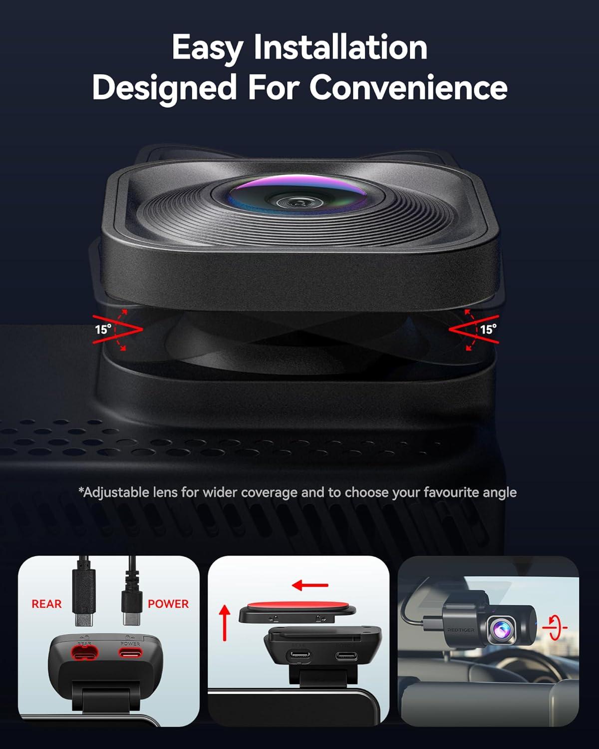 imageREDTIGER ViewClear 70 4K25K Dash Cam Front and Rear STARVIS 2 IMX678 x Wondrix Sensor Dual HDR Hyper Night Clarity 58GHz WiFi 6 30MBS Fast Download Dash Camera with 24H Parking Monitor