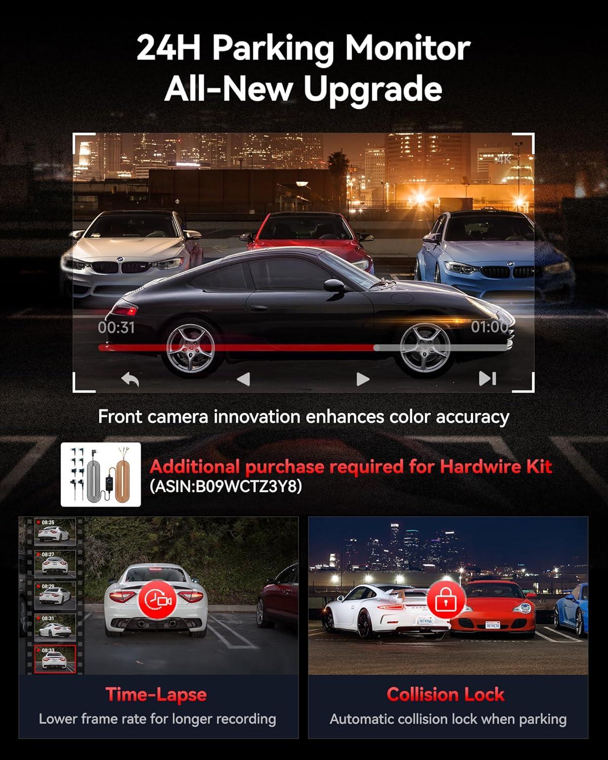 imageREDTIGER ViewClear 70 4K25K Dash Cam Front and Rear STARVIS 2 IMX678 x Wondrix Sensor Dual HDR Hyper Night Clarity 58GHz WiFi 6 30MBS Fast Download Dash Camera with 24H Parking Monitor