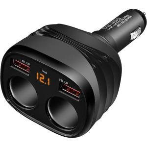 imageREDTIGER 4 in 1 Car Charger Adapter 2 Sockets Cigarette Lighter Splitter 1224V 18W for Dash cam Dual USB Ports for Phones or Other USB Devices