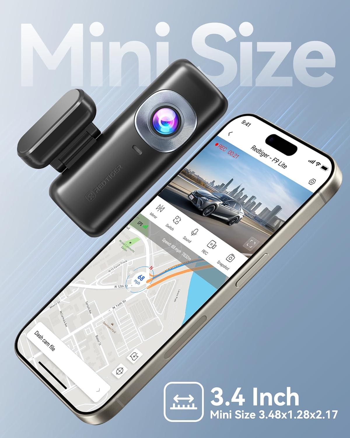 imageREDTIGER 4K Dash Cam Front ADAS Builtin WiFi GPS Mini Hidden Dash Camera for Cars with G Sensor 24H Parking Monitor Free 32GB Memory Card APP Control Loop Recording Night Vision F9 Lite