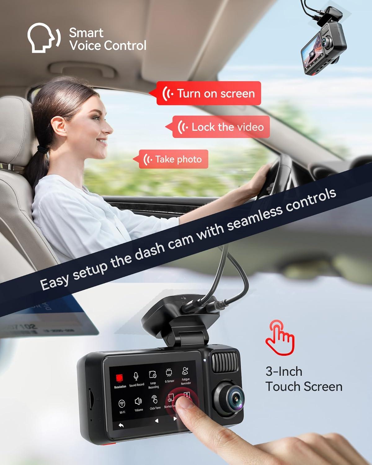 imageREDTIGER F17 Elite 4K 3 Channel Dash Cam STARVIS 2 IMX678 ampamp IMX675 128GB Card Full Night Color 4K25K1080P Front and Rear Inside Touch Screen Voice Control 5GHz WiFi 6 GPS HDR Parking Mode