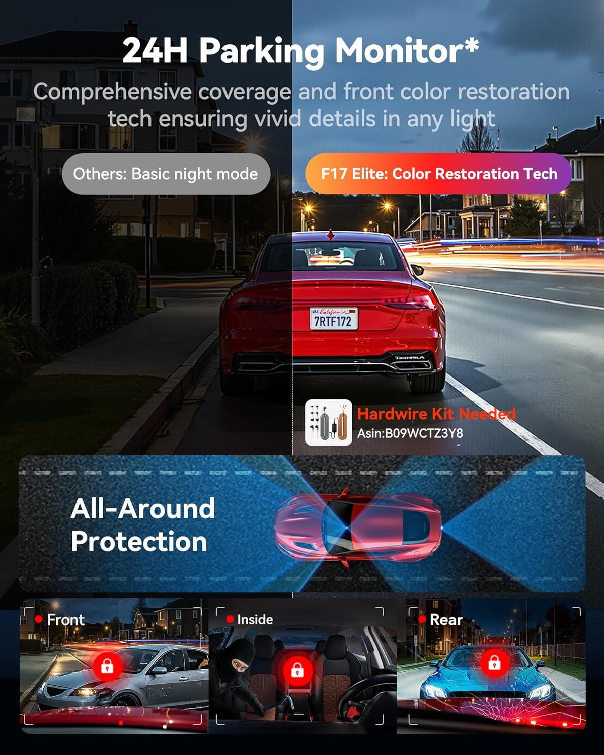 imageREDTIGER F17 Elite 4K 3 Channel Dash Cam STARVIS 2 IMX678 ampamp IMX675 128GB Card Full Night Color 4K25K1080P Front and Rear Inside Touch Screen Voice Control 5GHz WiFi 6 GPS HDR Parking Mode