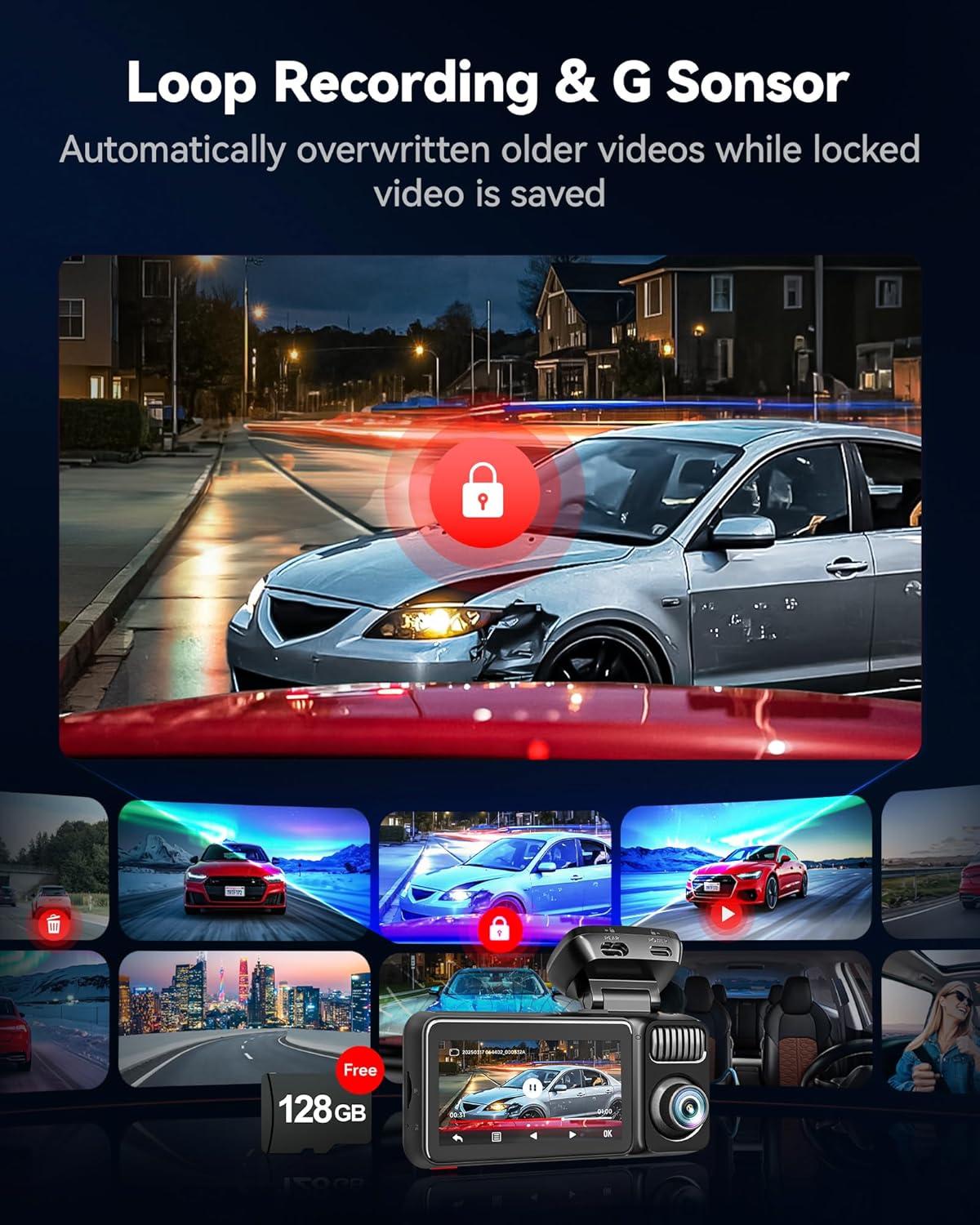 imageREDTIGER F17 Elite 4K 3 Channel Dash Cam STARVIS 2 IMX678 ampamp IMX675 128GB Card Full Night Color 4K25K1080P Front and Rear Inside Touch Screen Voice Control 5GHz WiFi 6 GPS HDR Parking Mode