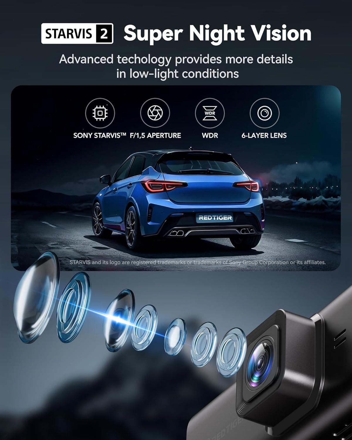 imageREDTIGER F7N Touch ampamp MultiSize Hardwire Kit 4K Dash Cam Front and Rear STARVIS 2 Sensor Touch Screen 318quot 128GB Card Included Voice Control 58GHz WiFi Car Dash Camera GPS Night Vision