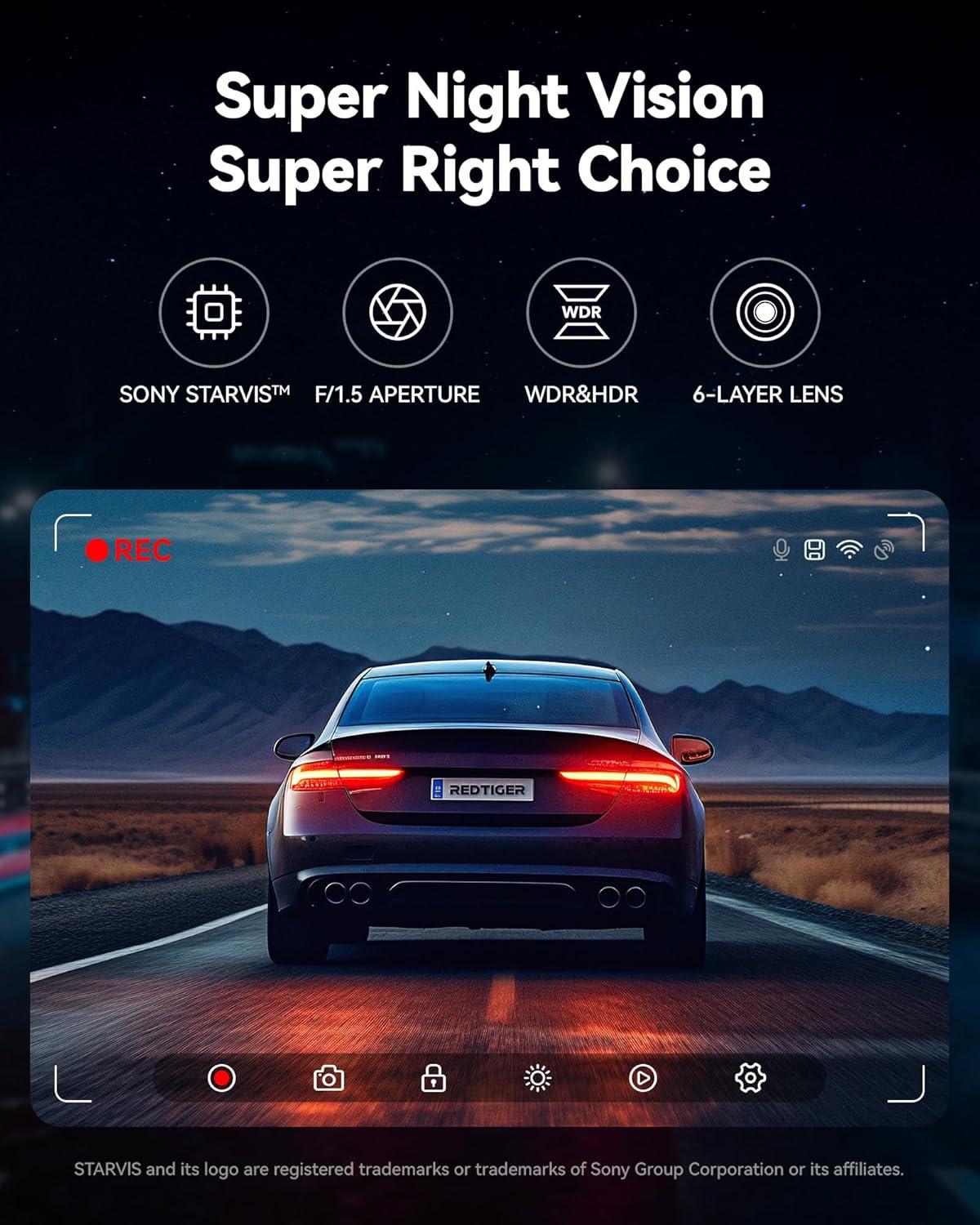 imageREDTIGER F7NP ampamp Dual Indicator Light Hardwire Kit 4K25K Full HD Dash Camera for Cars Included 32GB Card Builtin WiFi GPS 316 IPS Screen Night Vision 170Wide Angle