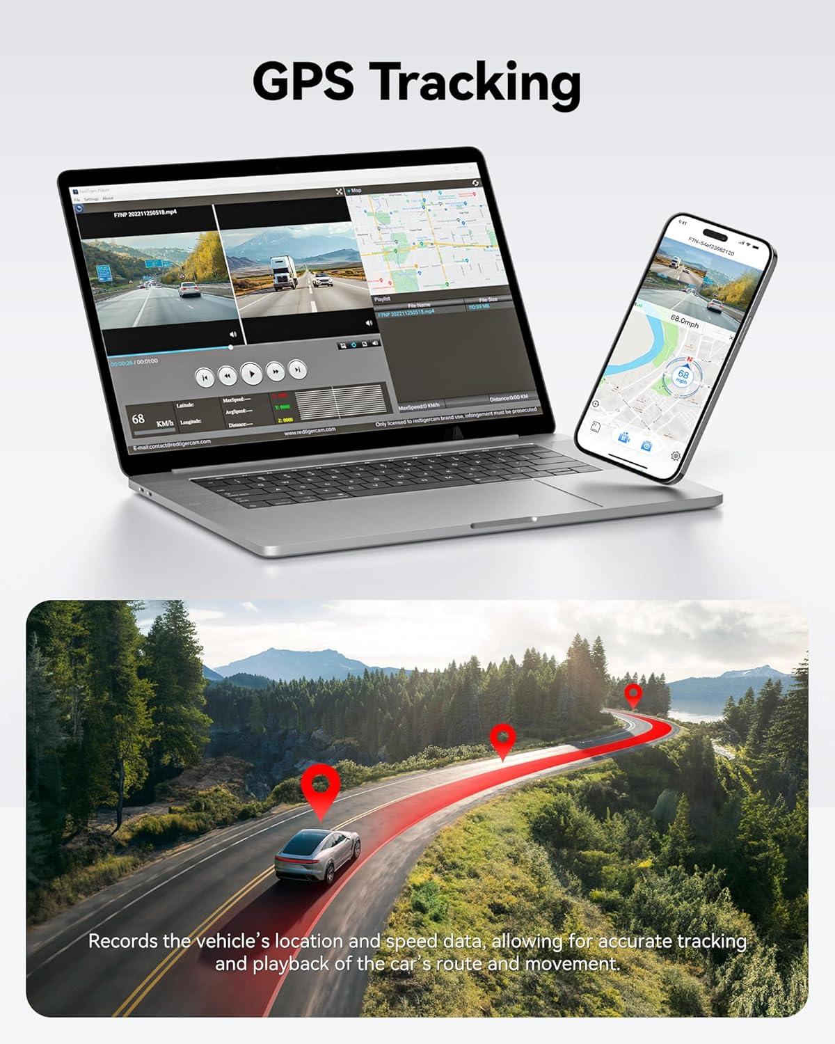 imageREDTIGER F7NP ampamp Dual Indicator Light Hardwire Kit 4K25K Full HD Dash Camera for Cars Included 32GB Card Builtin WiFi GPS 316 IPS Screen Night Vision 170Wide Angle