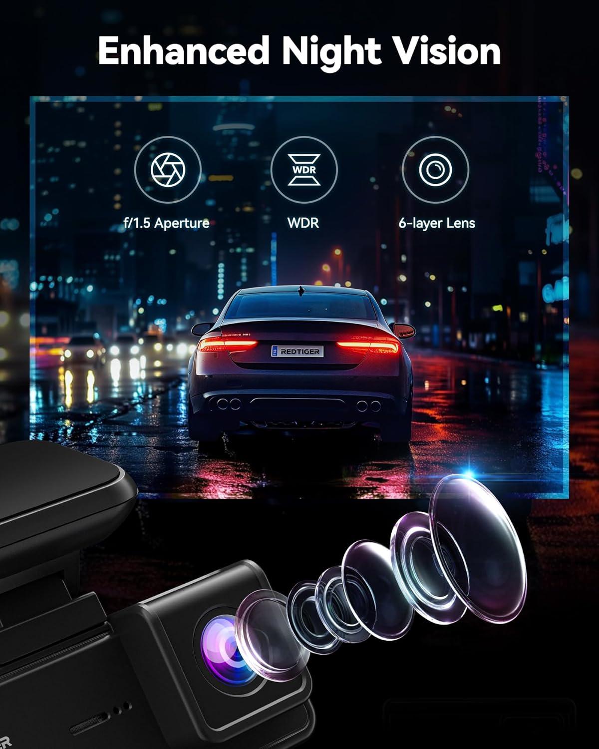 imageREDTIGER F8 4K Dash Cam 58GHz WiFi App Control Dash Camera for Cars 318 Touch Screen 2160P UHD Car Dash Cam with Night Vision 32GB Card Builtin GPS Parking Mode Supports 512GB Max