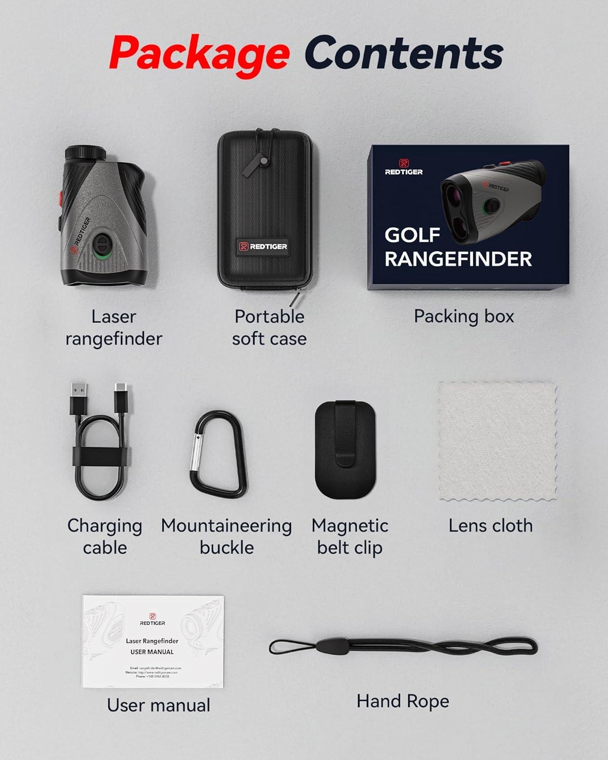 imageREDTIGER Golf Rangefinder 7X Magnification 1200 Yards Laser Range Finder with Slope Builtin Magnetic Bracket Flag Pole Locking VibrationRechargeable GolfVue Series 1 pro