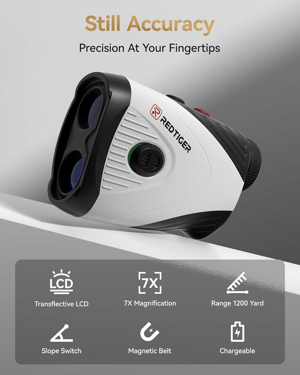 imageREDTIGER Golf Rangefinder Set 1200 Yards 7X Magnification Flag Lock Slope ampamp Vibration Rechargeable Range Finders with Magnet Stripe Divot Tool ampamp Ball Markers