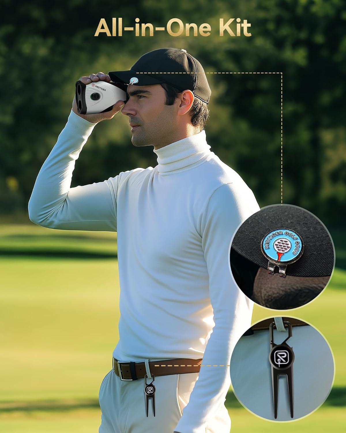 imageREDTIGER Golf Rangefinder Set 1200 Yards 7X Magnification Flag Lock Slope ampamp Vibration Rechargeable Range Finders with Magnet Stripe Divot Tool ampamp Ball Markers