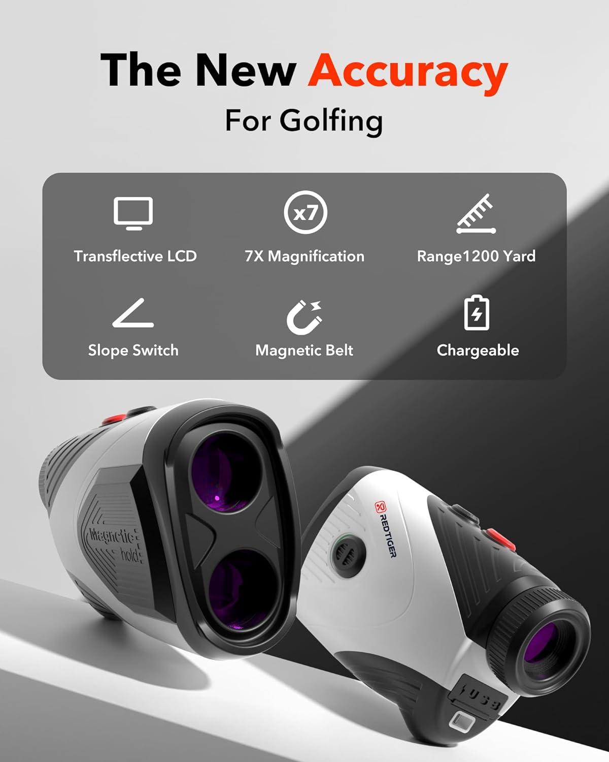 imageREDTIGER Golf Rangefinder with Slope 1200 Yards Laser Range Finder Golfing 7X Magnification Flag Pole Locking Vibration Rechargeable Range Finders with Magnet Stripe GolfVue Series 1