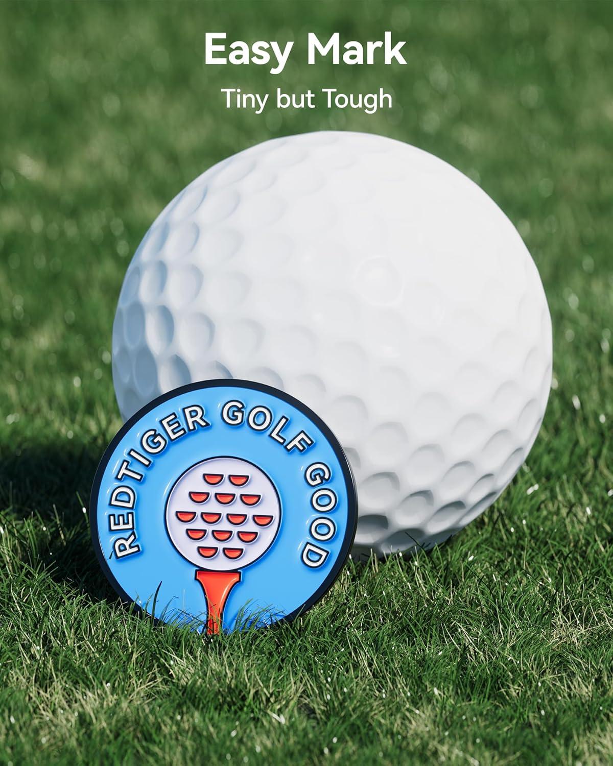 imageREDTIGER Magnetic Golf Ball Marker Set 4 Fun and Colorful Metal Magnetic Ball Markers with 2 Hat Clips Perfect for Golf Enthusiasts