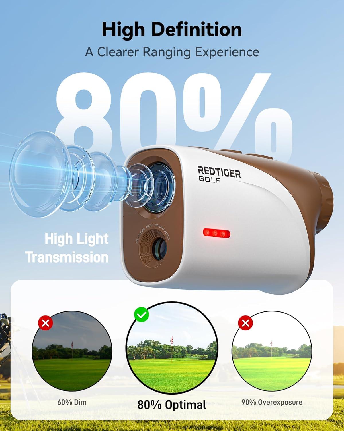 imageREDTIGER Mini Golf Range Finder with 1200 Yards IP65 Waterproof and Slope Switch 7X Magnification Magnetic ampamp Rechargeable Golf Rangefinder Flag Pole Lock VibrationChocolate