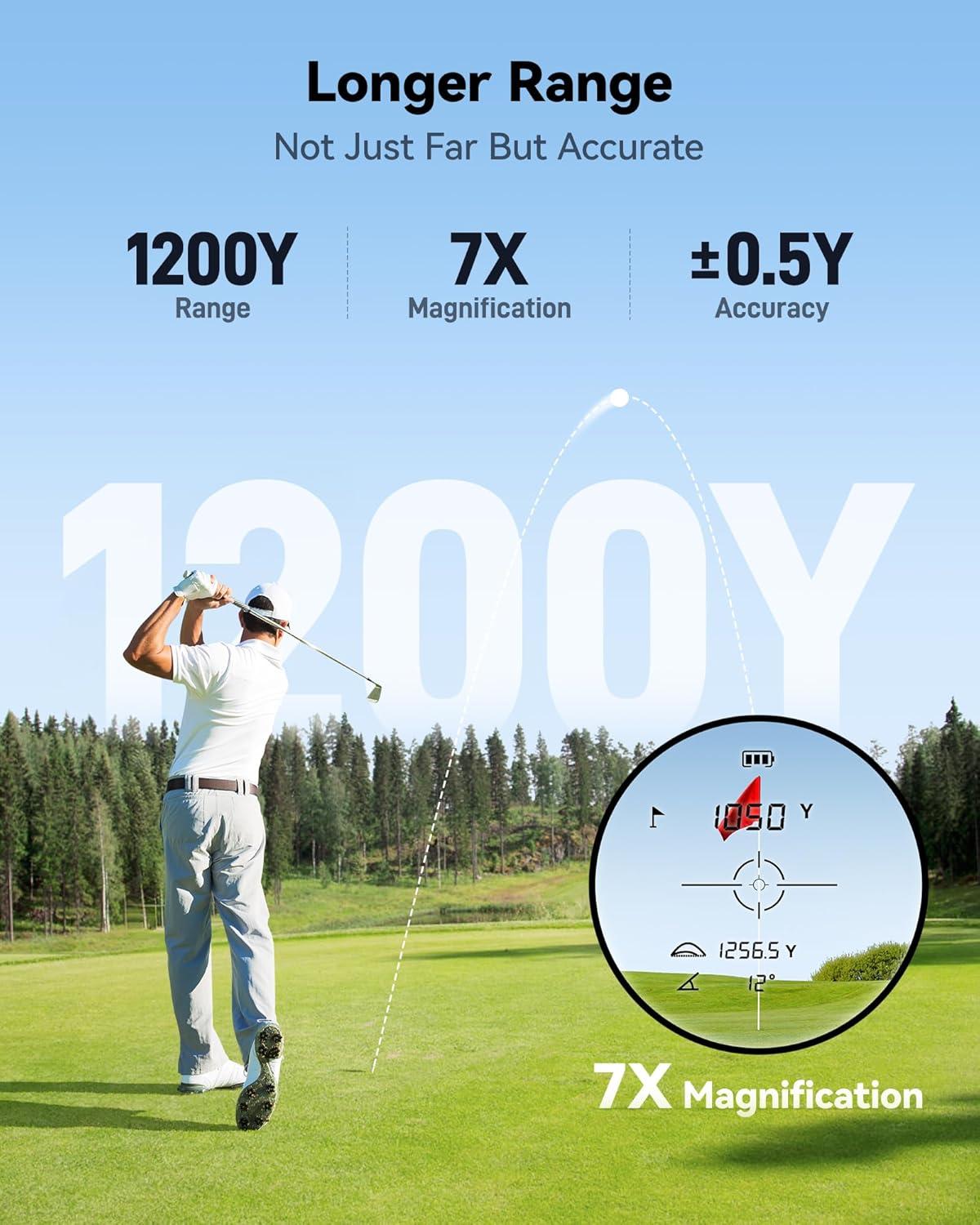 imageREDTIGER Mini Golf Range Finder with 1200 Yards IP65 Waterproof and Slope Switch 7X Magnification Magnetic ampamp Rechargeable Golf Rangefinder Flag Pole Lock VibrationWhite