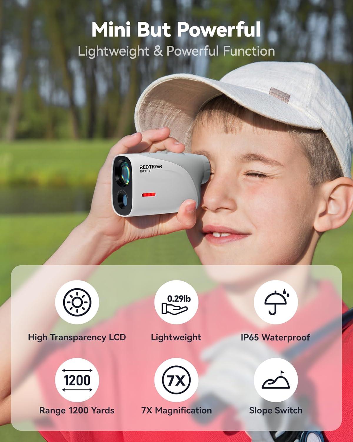 imageREDTIGER Mini Golf Range Finder with 1200 Yards IP65 Waterproof and Slope Switch 7X Magnification Magnetic ampamp Rechargeable Golf Rangefinder Flag Pole Lock VibrationWhite