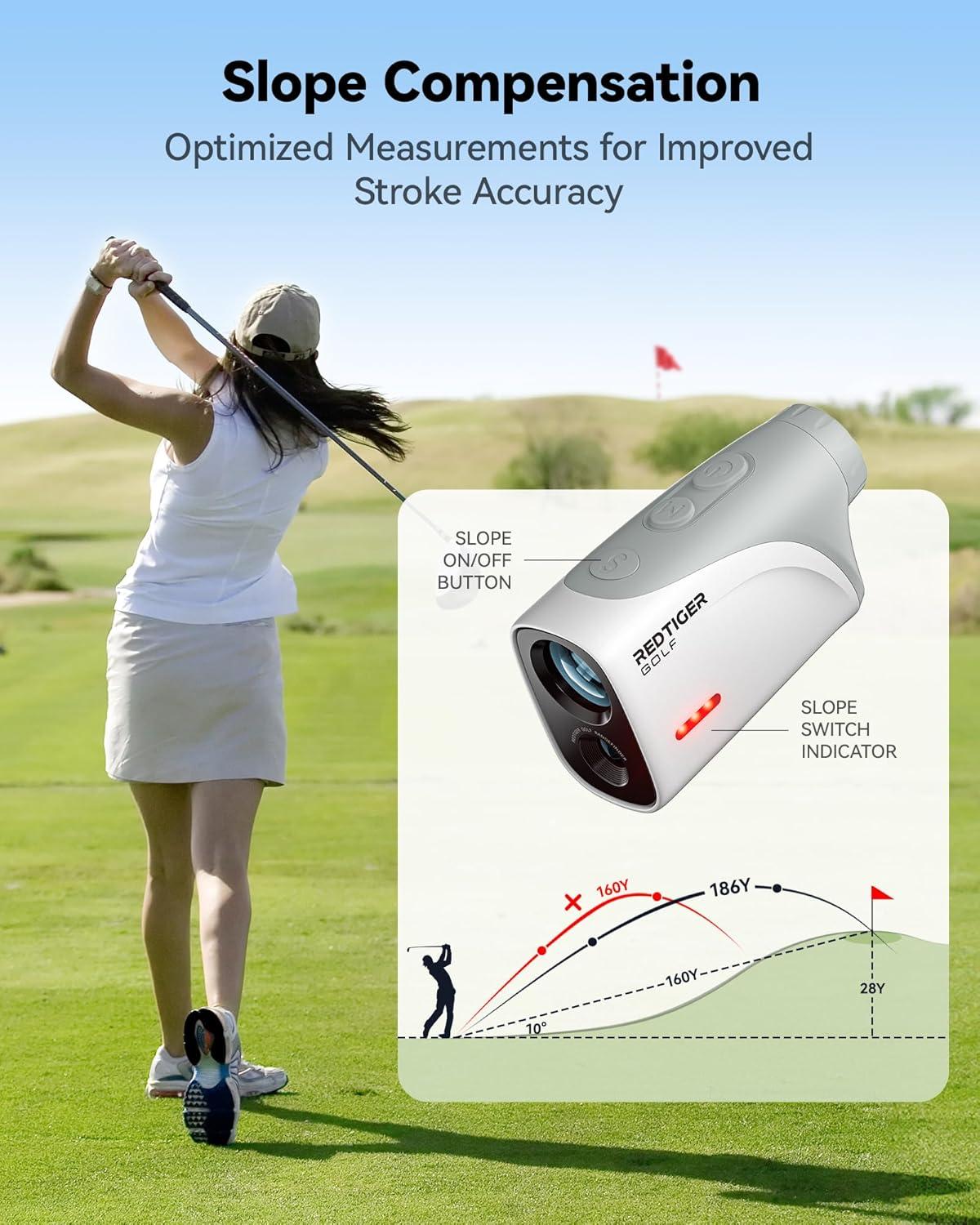 imageREDTIGER Mini Golf Range Finder with 1200 Yards IP65 Waterproof and Slope Switch 7X Magnification Magnetic ampamp Rechargeable Golf Rangefinder Flag Pole Lock VibrationWhite