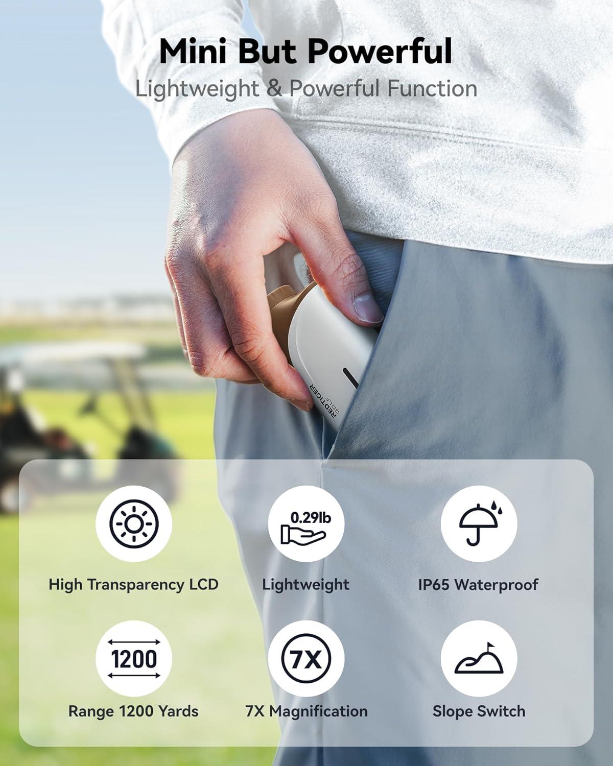 imageREDTIGER Mini Golf Range Finder with 1200 Yards IP65 Waterproof and Slope Switch 7X Magnification Magnetic ampamp Rechargeable Golf Rangefinder Flag Pole Lock VibrationChocolate