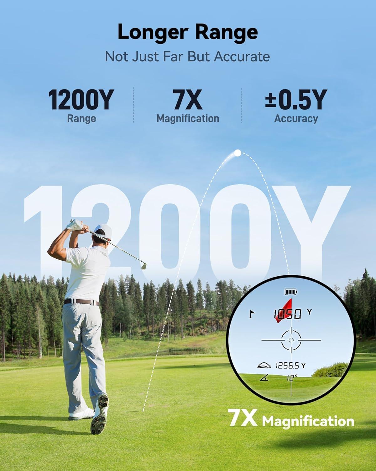 imageREDTIGER Mini Golf Range Finder with 1200 Yards IP65 Waterproof and Slope Switch 7X Magnification Magnetic ampamp Rechargeable Golf Rangefinder Flag Pole Lock VibrationChocolate