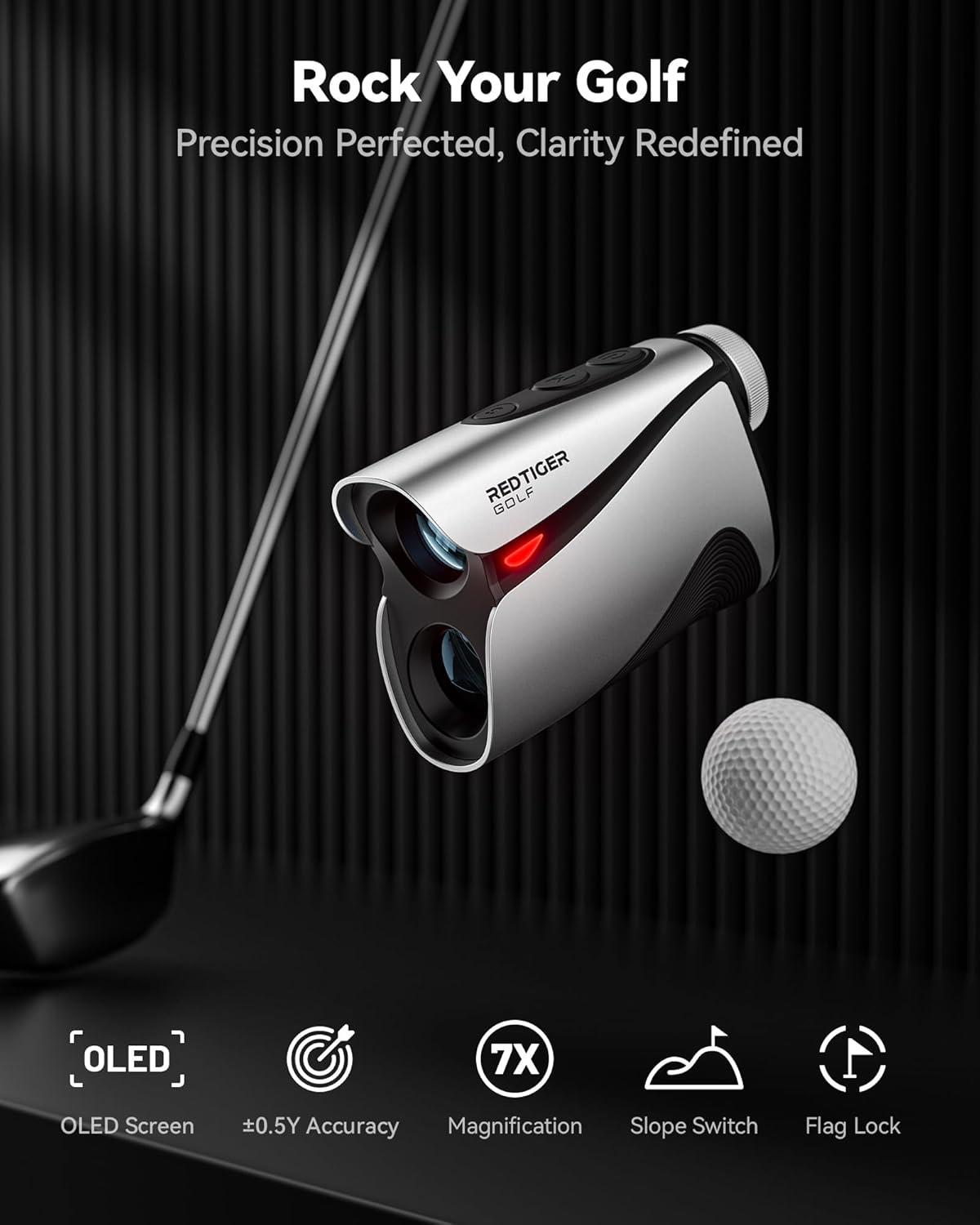 imageREDTIGER OLED Range Finder Golf with Slope 1200 Yards Laser Rangefinder Golfing 7X Magnification Range Finder Golf Magnetic Flag Lock Vibration ampamp Rechargeable
