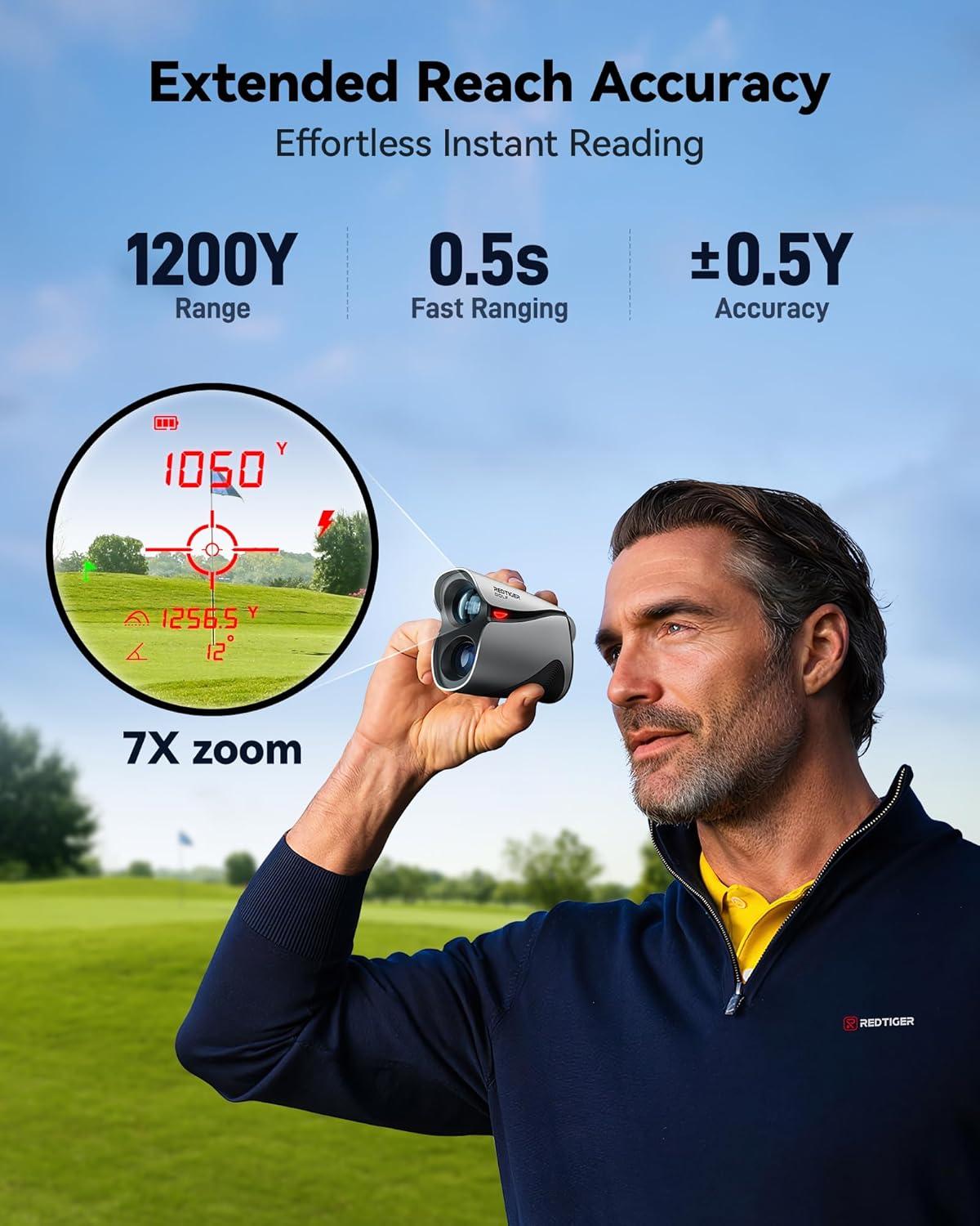 imageREDTIGER OLED Range Finder Golf with Slope 1200 Yards Laser Rangefinder Golfing 7X Magnification Range Finder Golf Magnetic Flag Lock Vibration ampamp Rechargeable