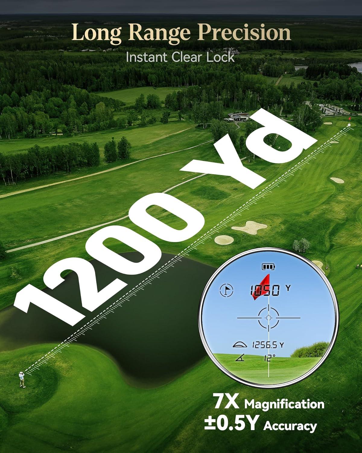 imageREDTIGER Range Finder Golf 1200 Yards Golf Rangefinder with Slope LightAdaptive Display 7X Magnification Flag Lock Vibration Rechargeable Laser Range Finder with Magnet GolfVue Series 2