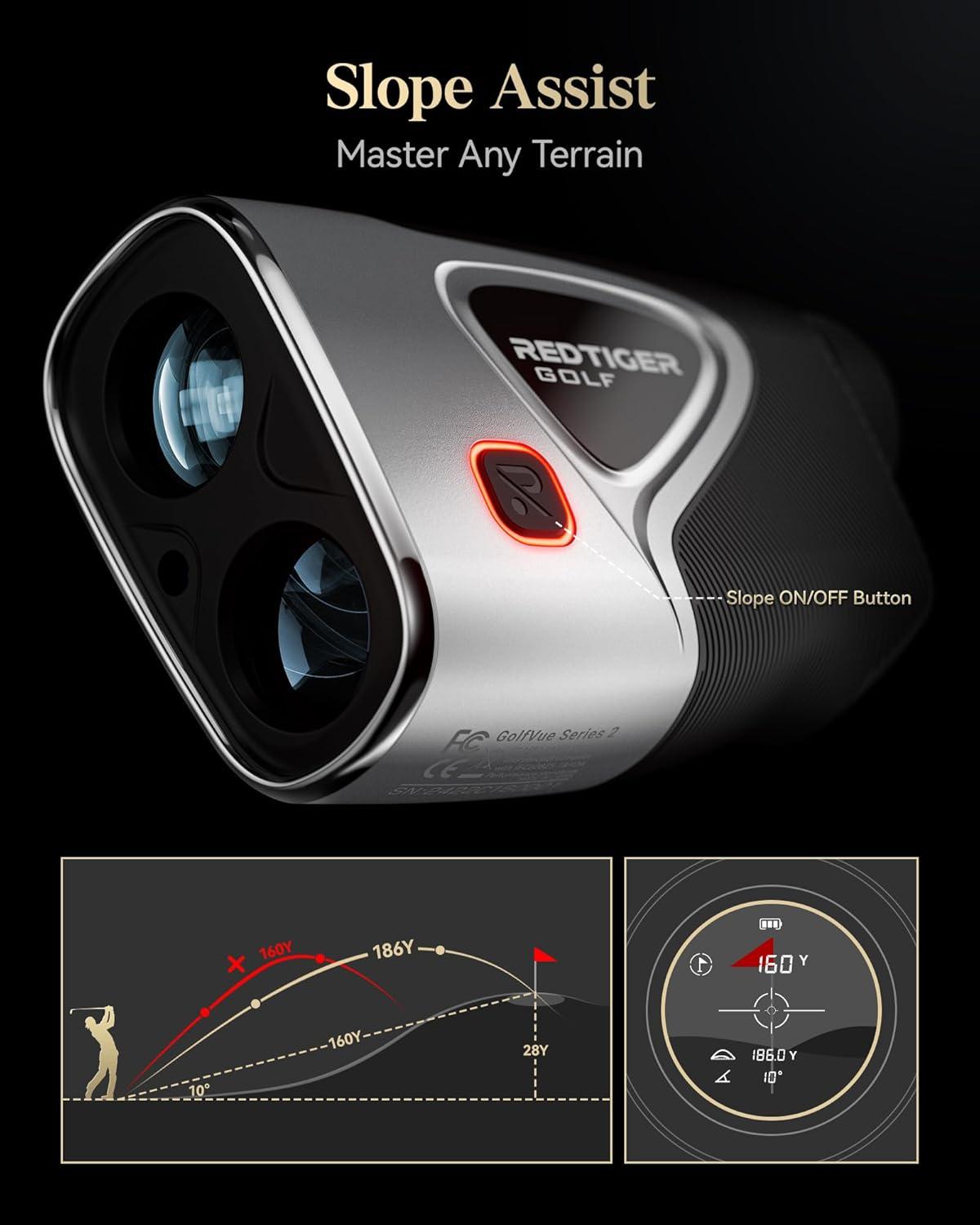 imageREDTIGER Range Finder Golf 1200 Yards Golf Rangefinder with Slope LightAdaptive Display 7X Magnification Flag Lock Vibration Rechargeable Laser Range Finder with Magnet GolfVue Series 2