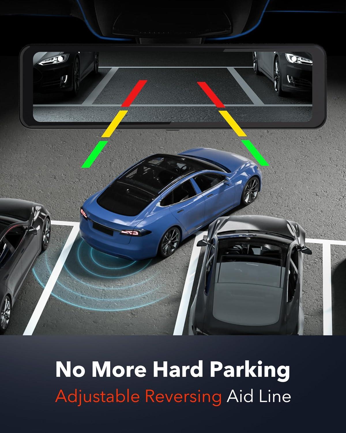 imageREDTIGER T700 Rear View Mirror Camera 11 4K UHD Front and 1080P Mirror Dash Cam Front and Rear GPSParking MonitorNight VisionSmart Reverse Parking AssistanceTouch Screen 32 GB Card