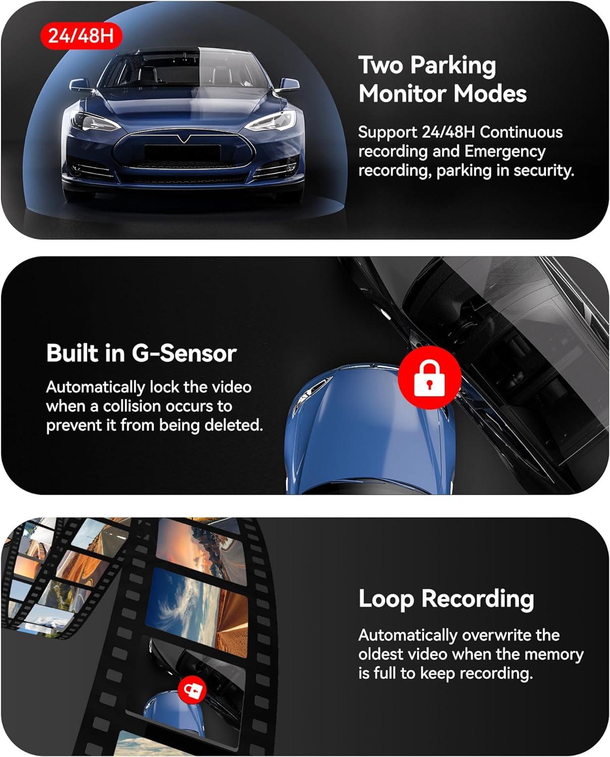 imageREDTIGER T700 Rear View Mirror Camera 11 4K UHD Front and 1080P Mirror Dash Cam Front and Rear GPSParking MonitorNight VisionSmart Reverse Parking AssistanceTouch Screen 32 GB Card