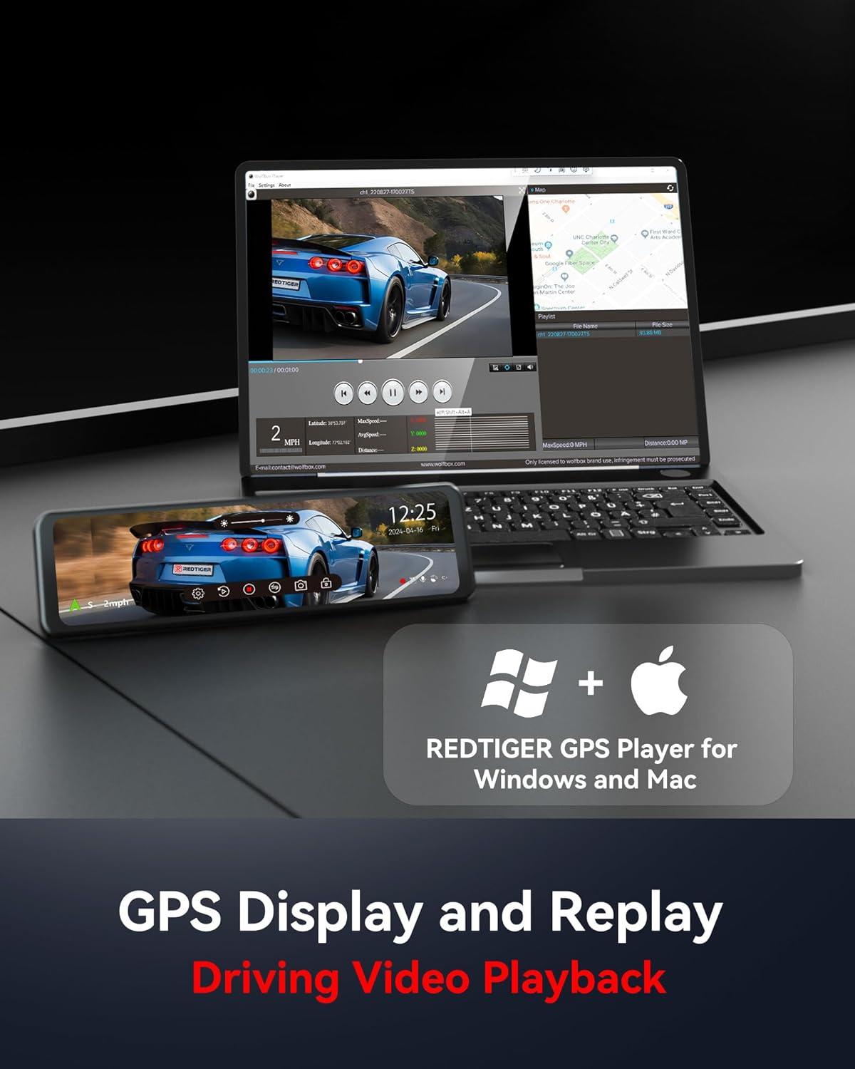 imageREDTIGER T700 Rear View Mirror Camera 11 4K UHD Front and 1080P Mirror Dash Cam Front and Rear GPSParking MonitorNight VisionSmart Reverse Parking AssistanceTouch Screen 32 GB Card