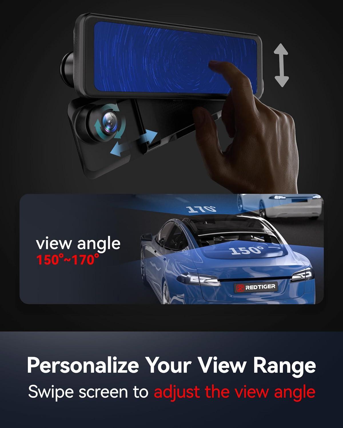 imageREDTIGER T700 Rear View Mirror Camera 11 4K UHD Front and 1080P Mirror Dash Cam Front and Rear GPSParking MonitorNight VisionSmart Reverse Parking AssistanceTouch Screen 32 GB Card