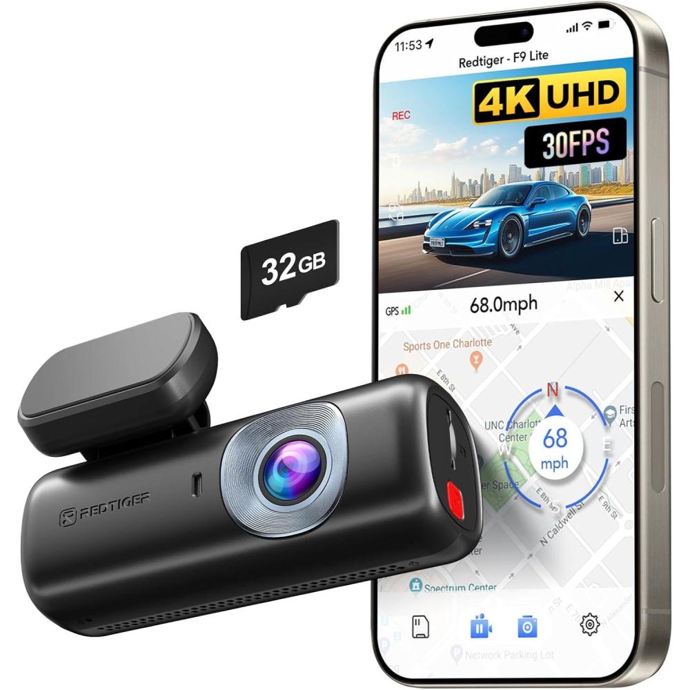 imageREDTIGER 4K Dash Cam Front ADAS Builtin WiFi GPS Mini Hidden Dash Camera for Cars with G Sensor 24H Parking Monitor Free 32GB Memory Card APP Control Loop Recording Night Vision F9 Lite