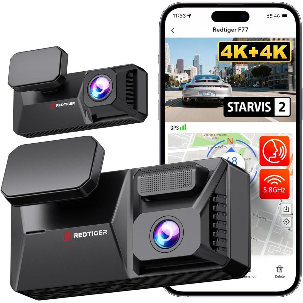 imageREDTIGER F77 4K4K Dash Cam Front and Rear Dual STARVIS 2 IMX678 HDR Builtin 128GB eMMC Voice Control Dash Camera for Cars with 58GHz WiFi 4 Touch Screen GPS Night Vision 24H Parking ModeF77 V1128GB eMMC