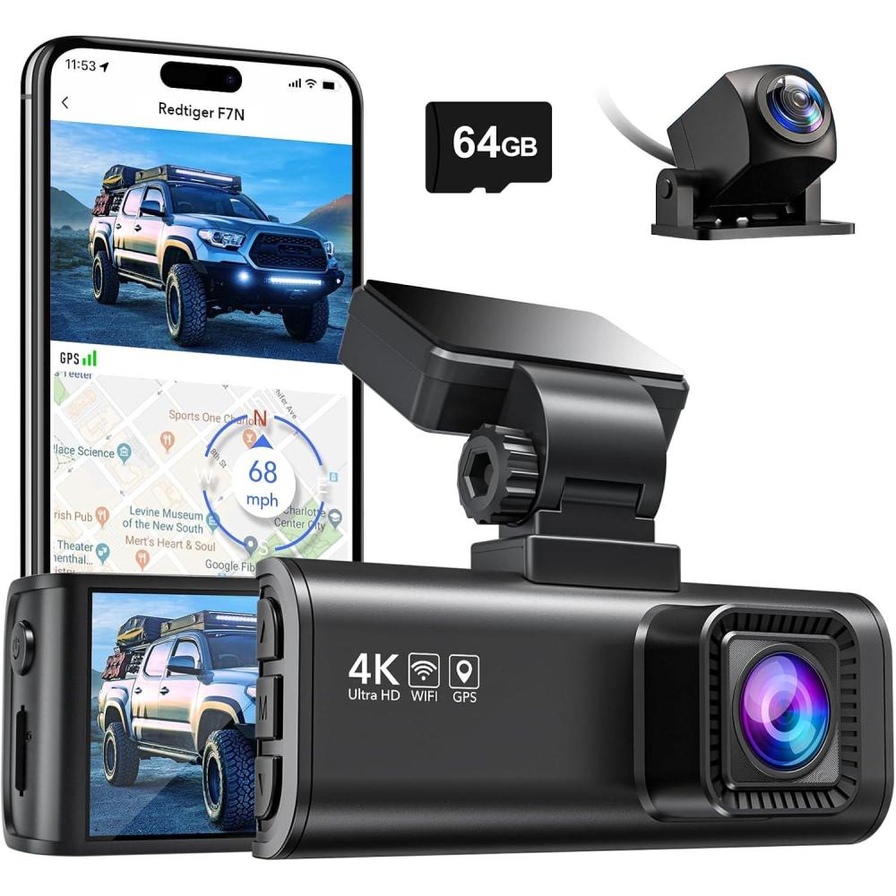 imageREDTIGER F7N 4K Dash Cam Front and RearBuiltin WiFi GPS 4K1080P Dual Dash Camera for Cars318 inch Display Dashcam170 Wide Angle Dashboard Camera Recorder Night VisionParking Monitor