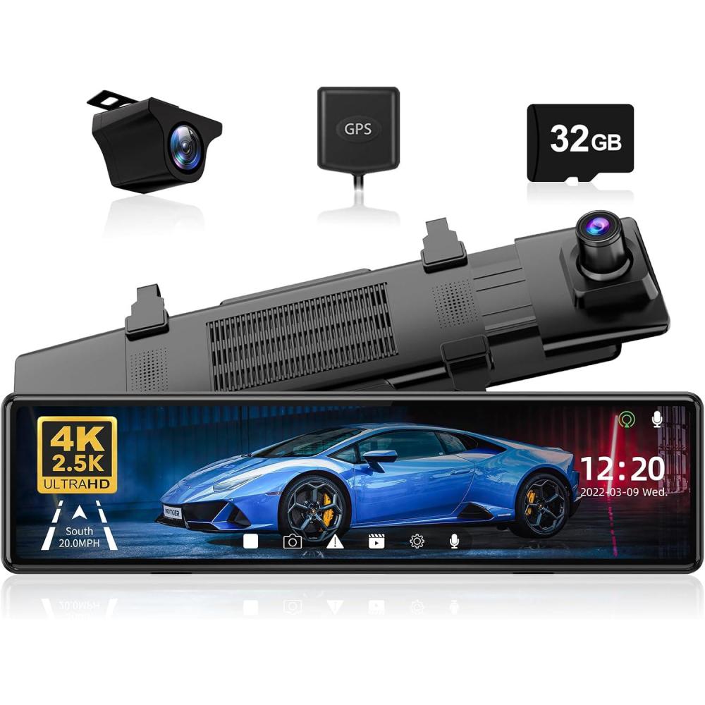 imageREDTIGER T27 Mirror Dash Cam Front and Rear 4K25K Rear View Mirror Camera 11quot UHD Touch Screen Rearview Mirror Backup Camera Night Vision GPS Reverse Assistance Parking Monitor 32GB Card